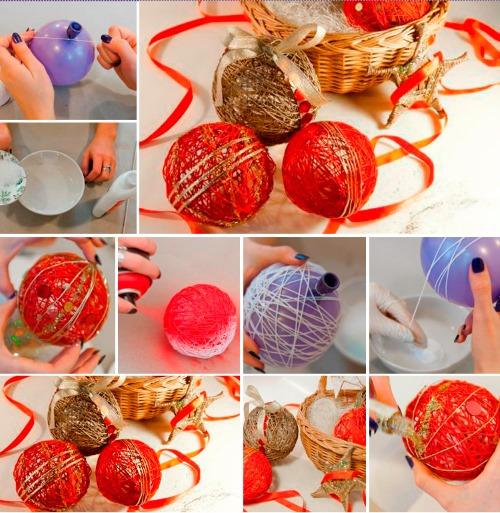 Как сделать шар из ниток поэтапно. Новогодние шарики из ниток