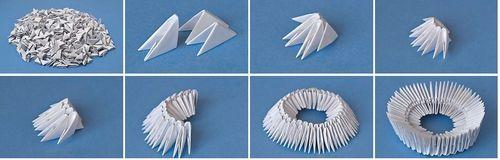 Как соединять модули для создания гигантского лебедя. Вариант сборки основы оригами