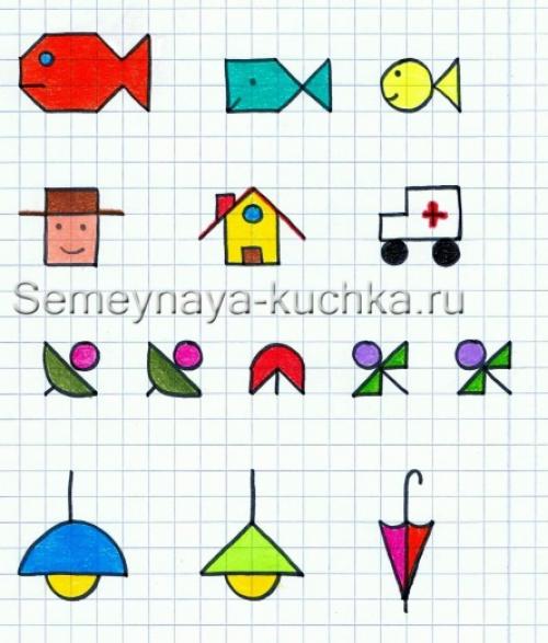 Рисунки на полях тетради в клетку. Для начинающих дошкольников.