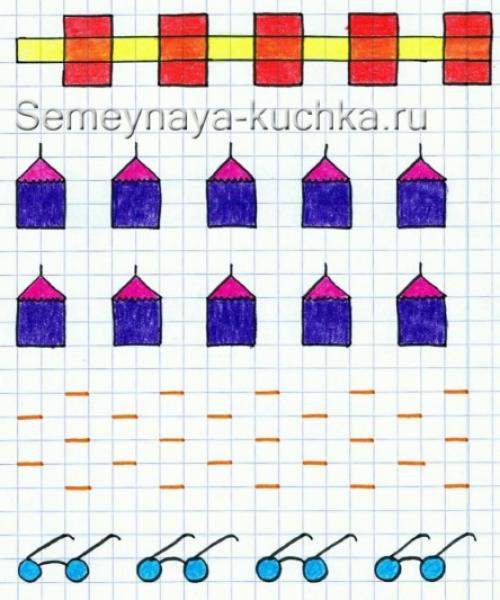 Рисунки на полях тетради в клетку. Для начинающих дошкольников.