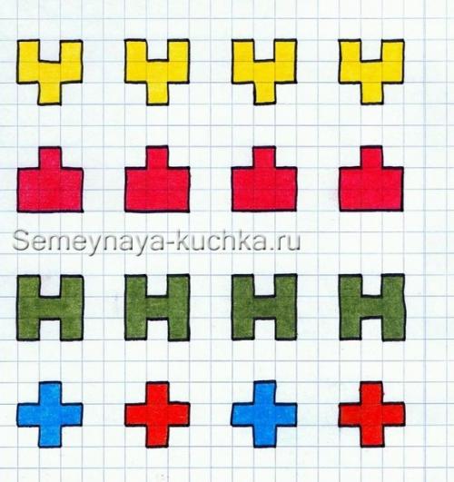 Рисунки на полях тетради в клетку. Для начинающих дошкольников.