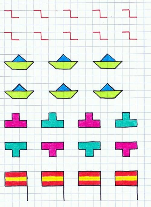 Рисунки на полях тетради в клетку. Для начинающих дошкольников.