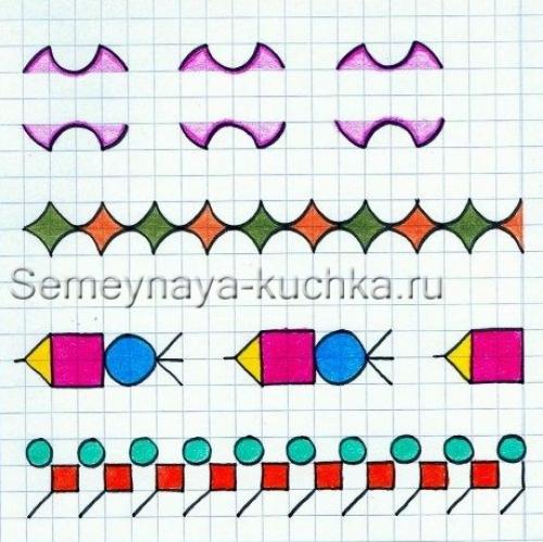 Рисунки на полях тетради в клетку. Для начинающих дошкольников.