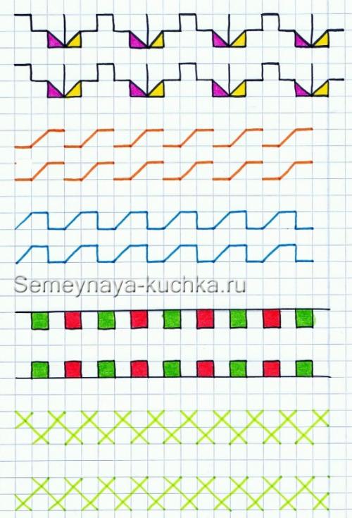 Рисунки на полях тетради в клетку. Для начинающих дошкольников.