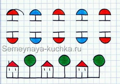 Рисунки на полях тетради в клетку. Для начинающих дошкольников.