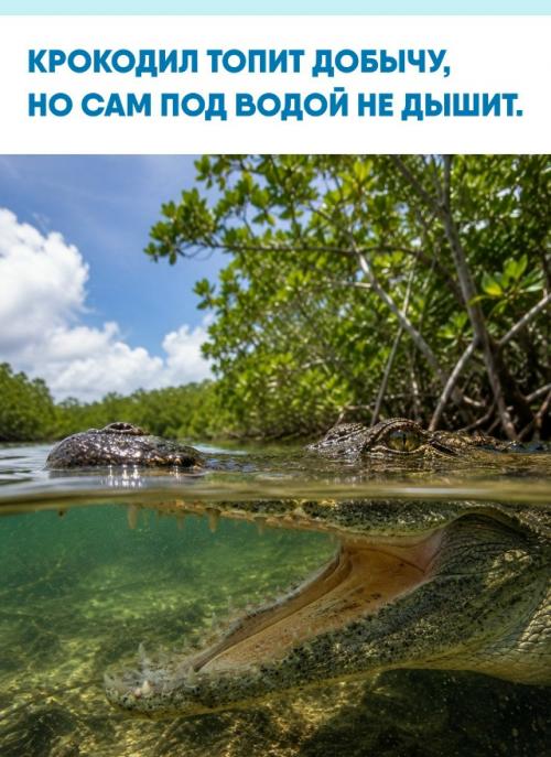 Крокодил не умеет извлекать кислород из воды - ему нужен обычный воздух.  