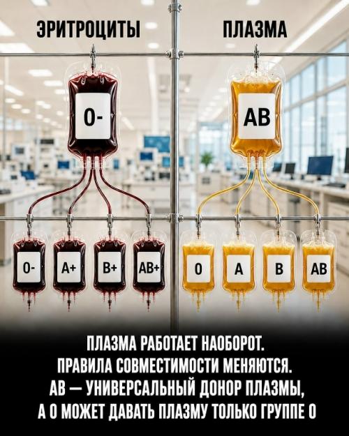 Почему O - незаменима, а AB принимает эритроциты всех групп. 04