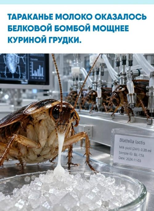 Речь не об обычных домашних тараканах, а о живородящем виде Diploptera Punctata: самки вырабатывают питательный секрет для потомства.  