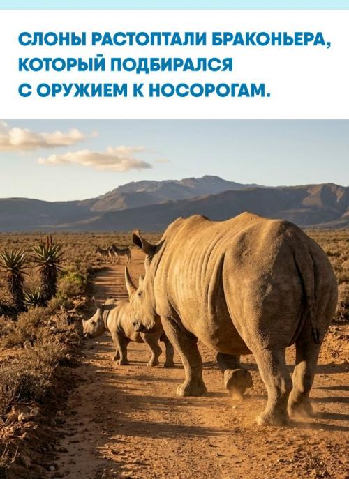 В южноафриканском парке Крюгер двое вооружённых мужчин незаконно проникли на охраняемую территорию и приблизились к белым носорогам.  