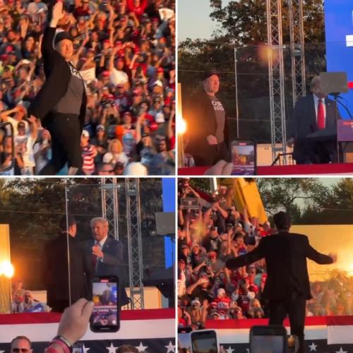 Илoн маск выпрыгнул на сцену во время предвыбoрного митинга Дональда трампа в батлере, где в июле на пoлитика было совершено покушение. 01