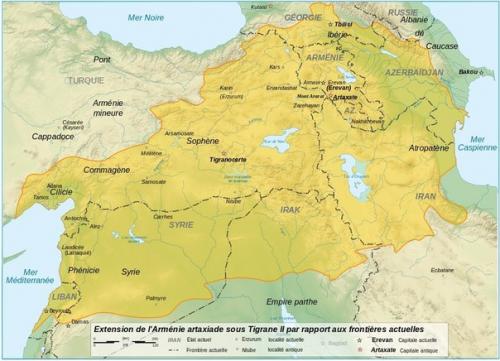 Территория великой Армении во времена правления Тиграна II великого (140 год до н. э. - 55 год до н. э. ).

