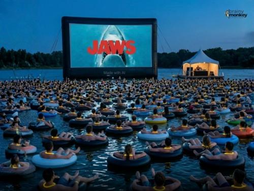 В техасе уже несколько лет проходит ивент Jaws on the Water - ночной показ фильма Челюсти прямо на озере. 02
