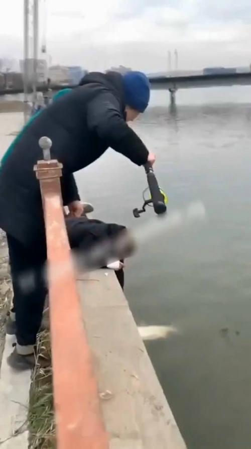 В Астрахани пацаны огромного толстолобика прямо в центре города поймали. 01