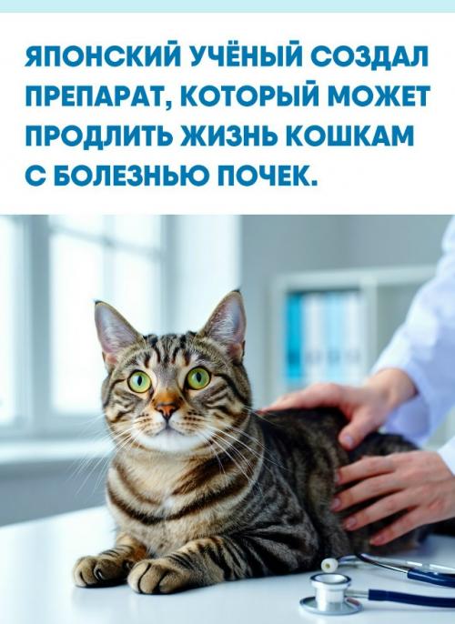 В Японии представили экспериментальное лекарство для кошек с хронической болезнью почек - одной из самых частых причин гибели домашних питомцев. 

