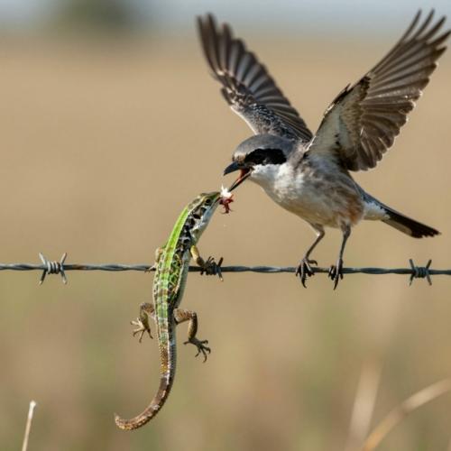 Птица живых мышей на колья сажает. 01
