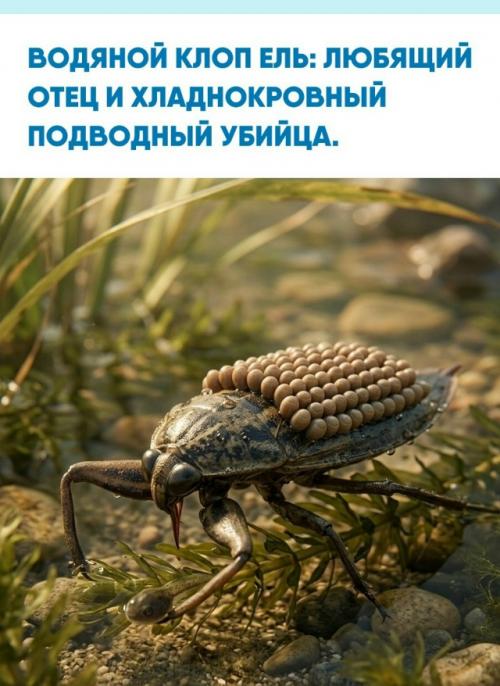 На снимке запечатлен гигантский водяной клоп, известный как ель.  