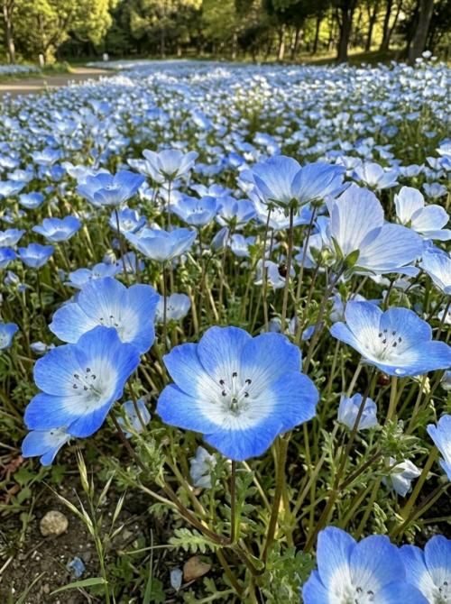 Весной в японском парке Hitachi Seaside Park холмы покрываются миллионами немофил. 06
