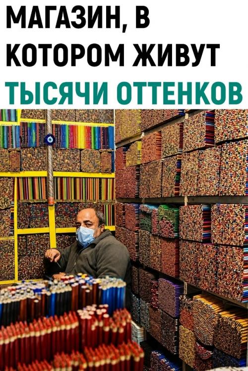 В маленьком магазине карандашей в Тегеране стены от пола до потолка покрыты тысячами цветных карандашей.  