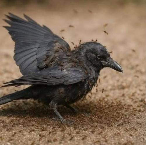 Когда ворона болеет, она ищет муравьев и Купается в муравейнике. 01