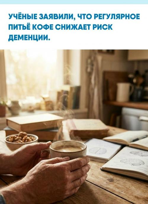 Исследователи выяснили, что 2-3 чашки в день замедляют деградацию нейронов и уменьшают вероятность болезни альцгеймера на 15-20%.  