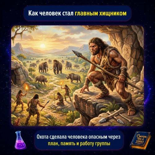 Человек оказался на вершине пищевой цепи не благодаря физической мощи.  