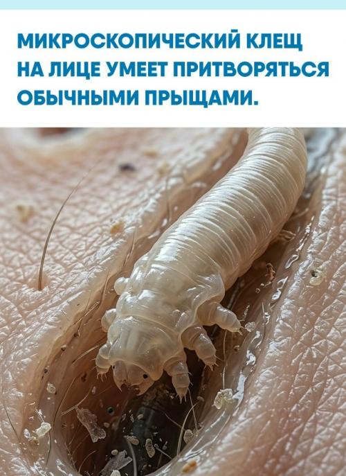На коже многих людей годами незаметно обитает крошечный клещ демодекс, который в обычных условиях никак себя не выдает.  
