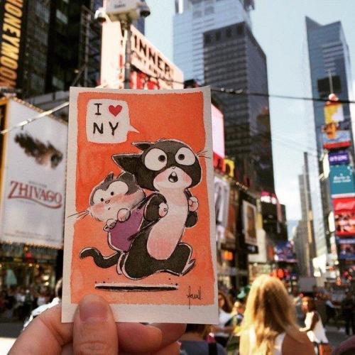 Забавные акварельные иллюстрации о путешествии котов. 01