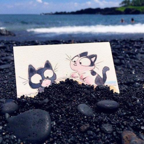 Забавные акварельные иллюстрации о путешествии котов. 02