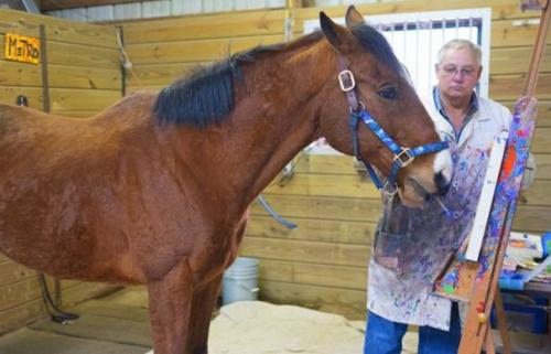 Конь метро научился рисовать и заработал на свое лечение.