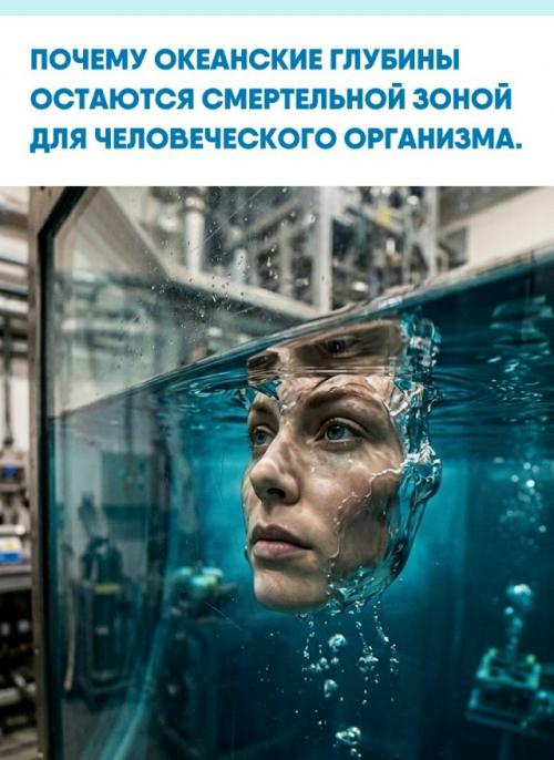На глубине всего в десять метров давление вдвое возрастает.  