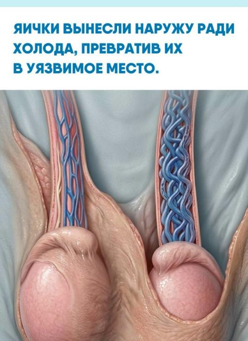 Для нормального образования сперматозоидов внутри них нужна температура примерно на 2-4 C ниже температуры тела.  