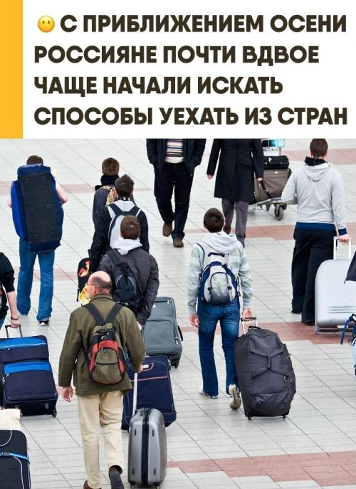 Спрос на эмиграцию среди россиян резко с приближением осени вырос. 
