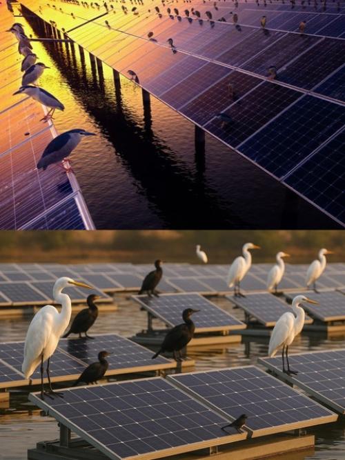 Солнечные батареи, как искусственные острова, становятся частью местной экосистемы.  